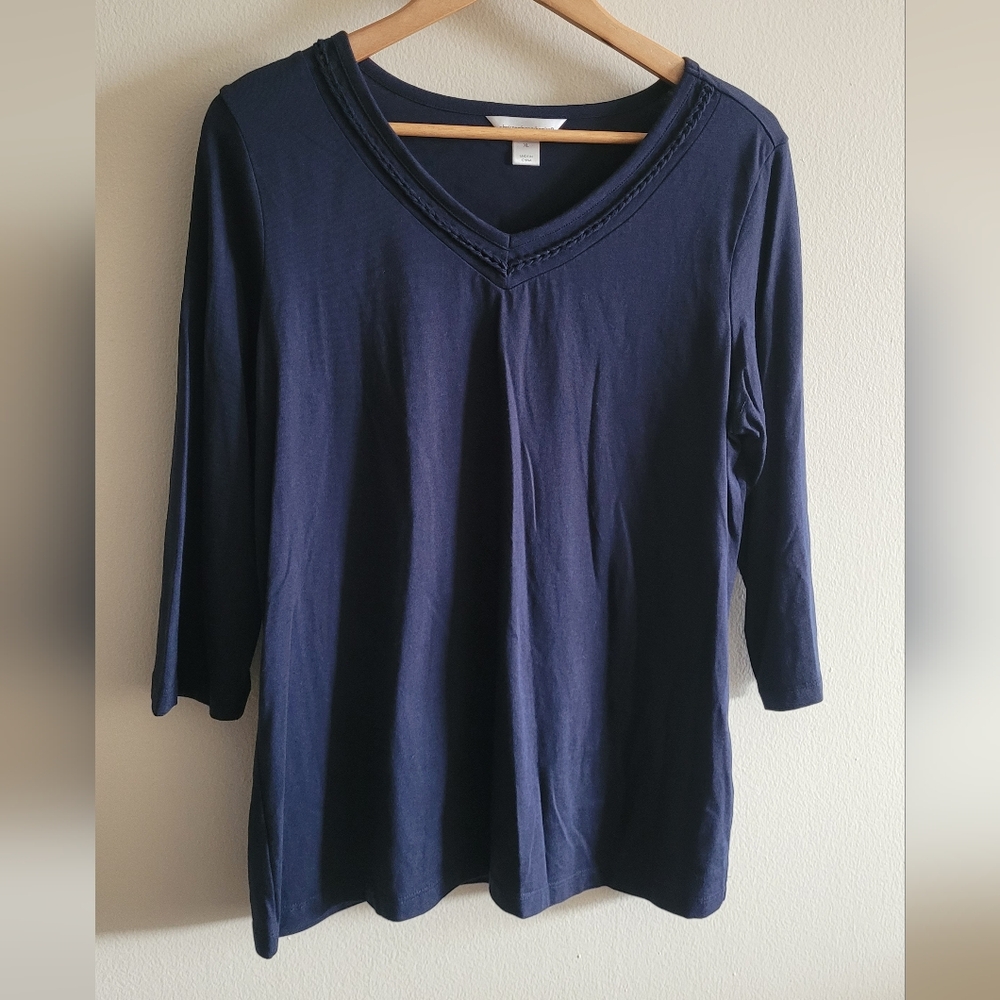 Christopher & banks 3/4 sleeve flattering modal blend top Women's XL navy blue